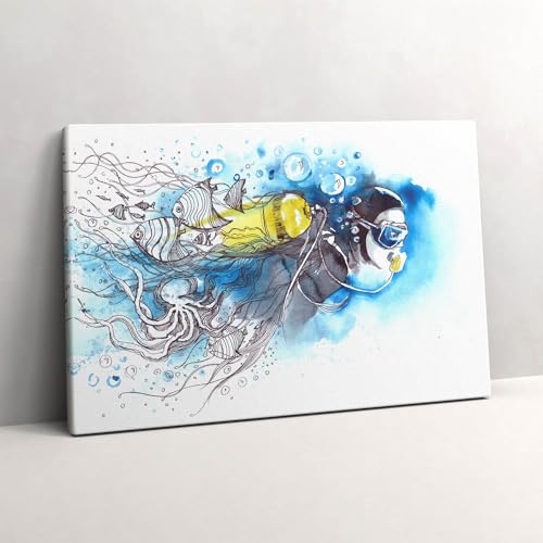 Tableau sur toile 60x40cm plongeur sous-marin pour salon moderne et apaisant