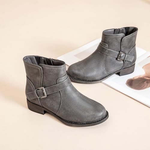 Veittes Women's Ankle Boots - Classic Side Zip, Cover with Buckle Strap, Comfortable Platform, Round Toe, Low Chunky Heel Comfort Slip On Fashion (Black/Dark Brown/Grey) Boots4