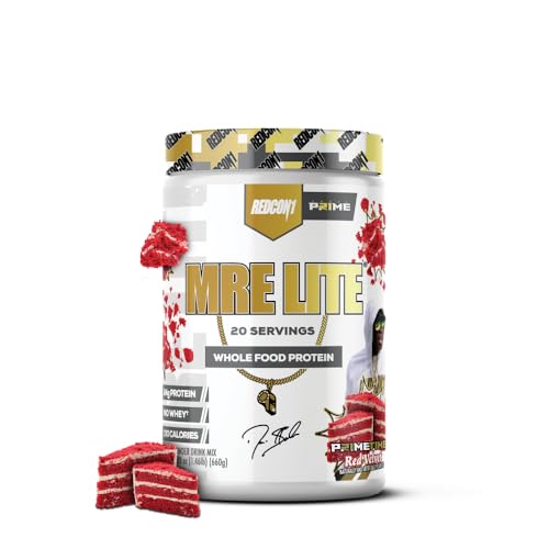 Redcon1 Whole Food Animal Protein Powder - Coach Prime Mre Lite Protein Powder - Low Carb With No Whey - 24G Protein - Prime Time Red Velvet (20 Servings)
