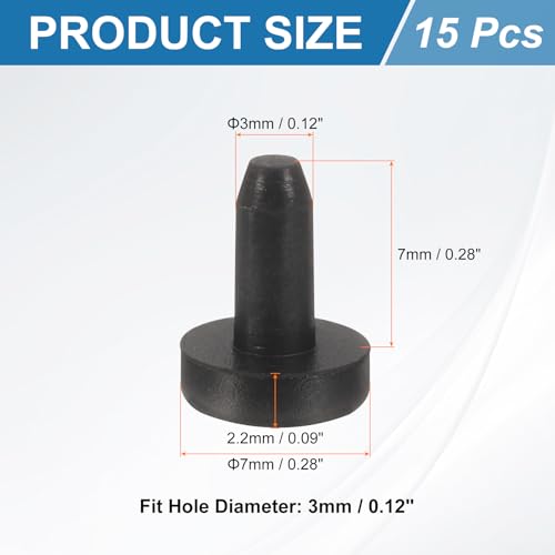 Image of uxcell 15Pcs Silicone Hole Plug, Waterproof Solid T-Shaped Rubber Stoppers Bottle Seal Tube Pipe Plug End Cap for 3mm /0.12 inch Hole for Bathtub Bottle, 0.28 inch Plug Height, Black