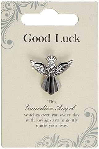 Guardian Angel Brooch for Good Luck, Angel Badge with Rhinestone for Men and Women, Gift with Inspirational Message, Lapel Pins-Silver-One Size-Unisex