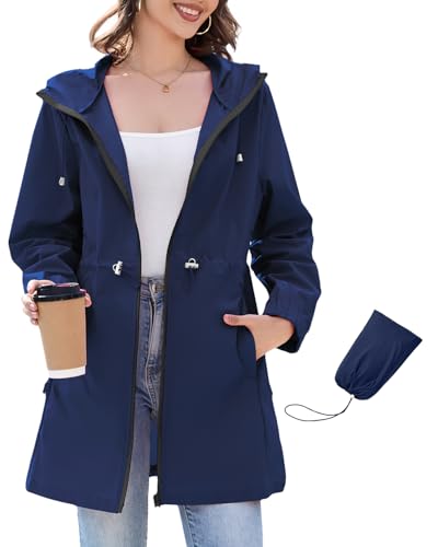 Century Star Womens Rain Jacket with Hood Packable Lightweight Raincoats for Women Waterproof Long Rain Coat Windbreaker
