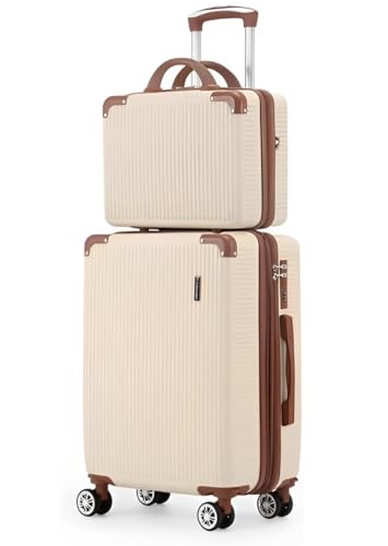 Mala de Bordo 10kg com Frasqueira Bagagem de Mão Expansivel Aprovada ANAC com 4 Rodas duplas 360° Cadeado AntiFurto TSA Mala de Viagem Alça Lateral com Divisória, Leve Resistente (Bege)