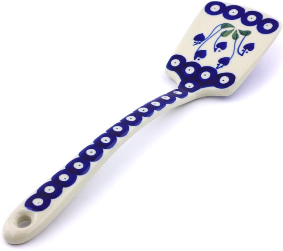 Polmedia Polish Pottery Spatula - Bleeding Heart Peacock Pattern Handmade in Boleslawiec Poland by Ceramika Artystyczna + Certificate of Authenticity