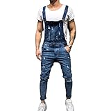 FULA-bao Men's Distressed Denim Bib Overalls Jumpsuit Ankle Length Ripped Skinny Jeans Coveralls...