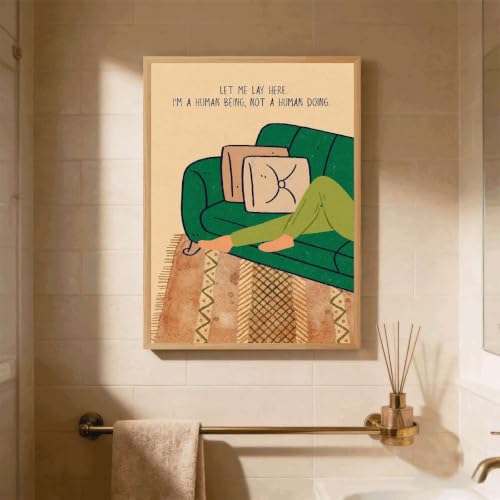 Framed Canvas Wall Art Minimalist Relaxing Human Being Quote Art Print Retro Funky Paintings Pictures Poster Aesthetic Motivational Wall Decor for Living Room Bedroom Dorm Office Decor (Framed,24W"X36L") - Image 5