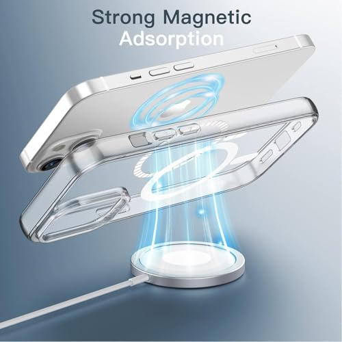 Image of JGD PRODUCTS Magnetic Silicone Case for iPhone 14 Compatible with MagSafe, Shockproof Phone Bumper Cover, Anti-Scratch Clear Back (Clear)