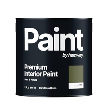 Hemway - Premium Interior Paint - Dark Moss Green 2.5 L | Indoor Matt Finish, Acrylic & Water-Based Emulsion | Quick Dry & High Coverage for the Kitchen, Bathroom & Bedroom