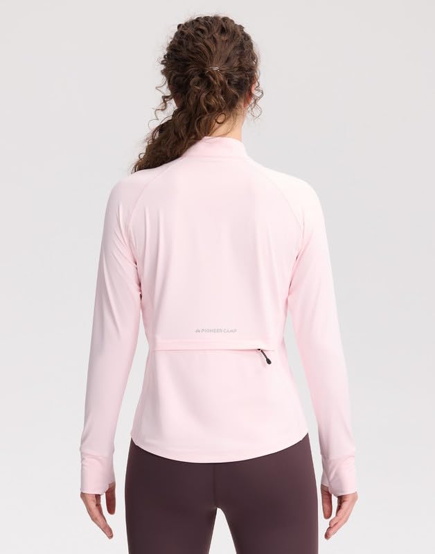 Pioneer Camp UV-Schutz Shirt Damen Langarm UPF 50+ Atmungsaktiv Wandershirt mit Reißverschlusstasche Stehkragen und Daumenlöcher Schnelltrocknendes Laufshirt für Outdoor Trekking Radfahren