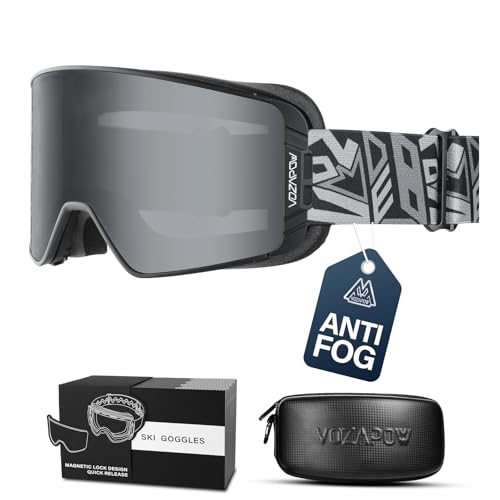 VOZAPOW Ski Goggles Over Glasses Anti-Fog, Snowboard Goggles for Men Women 100% UV Protection Magnetic Interchangeable lens