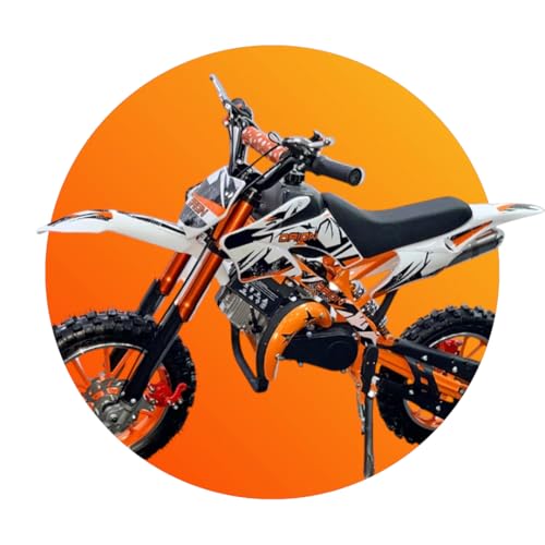 Image of Amaze ZR Super 50cc Petrol Dirt Bike for Kids | 2 Stroke Mini Off Road Bike | Dual Start | Disc Brake | Rear Suspension | Max Speed 45 km /h | Kids Mini Motorcycle (Multicolor Chassis) (Orange)