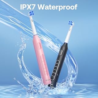 Bitvae Spazzolino elettrico rotante con 8 testine per adulti e bambini, custodia da viaggio, durata della batteria di 60 giorni, Nero E Rosa