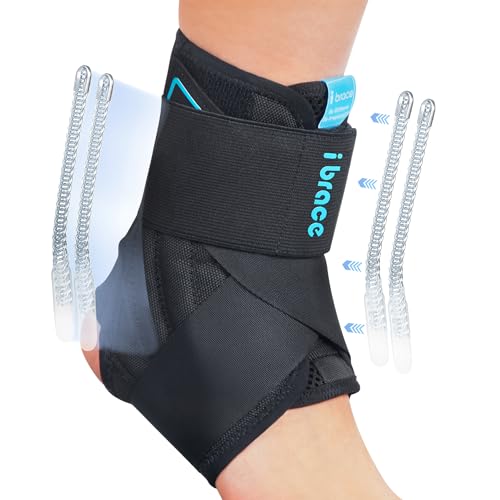 i BRACE Ankle Brace, Lace Up Adjustable Support, Ankle Stabilizer for Running, Basketball, Injury Recovery, Sprain, Suitable for Men and Women, Black, Single