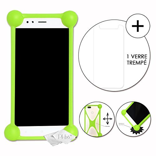 Wiko U Feel Prime Super Pack Coque Bumper Vert Antichoc en Silicone de qualité + 1 Verre trempé de Protection dureté Maximal, Ultra Fin, Ultra résistant