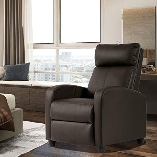 CL.Store Home Theater Seating Recliner Chair Sofas for Livingroom Bedroom Furniture PU Leather Padded Seat Modern Club Reading Armchair Ergonomic Reclining Brown, 20(L) x 29(W) 40.5(H) Inches