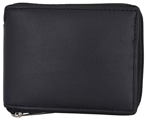 Men's Zipper RFID Blocking Premium Leather Zip-Around Credit Card ID Bifold Wallet With Gift Box