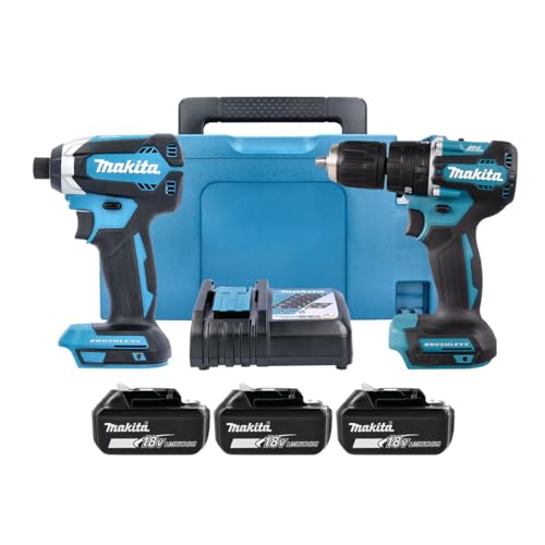 Makita DLX2460T3J 18V LTX Cordless Brushless Combi Drill & Impact Driver Twin Pack with 3 x 5.0Ah Batteries, Charger & Case.
