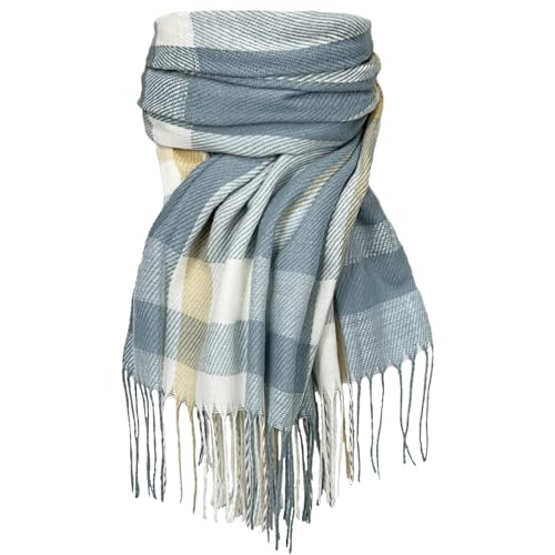 woogwin Winter Scarf for Women Cashmere Feel Plaid Warm Long Blanket Scarves Big Grid Pashmina Shawls and Wraps(Beige Blue)