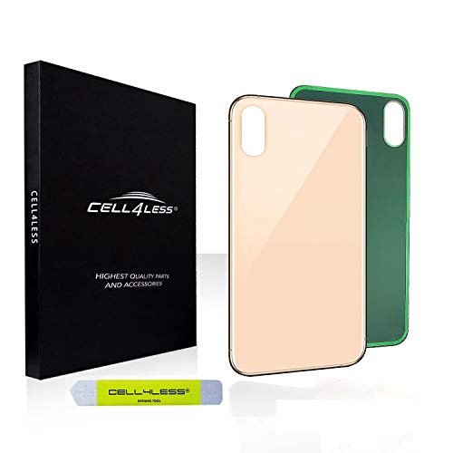 CELL4LESS Back Glass Replacement Compatible w/The iPhone Xs MAX Including Wide Camera Hole, Adhesive & Removal Tool No Logo(Gold)
