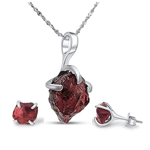 Real raw garnet jewelry set with 925...