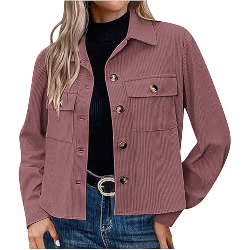 Womens Fashion Cropped Shackets Corduroy Button Down Crop Jackets Tops Long Sleeve Blazer Suit CoatTrendy 2024