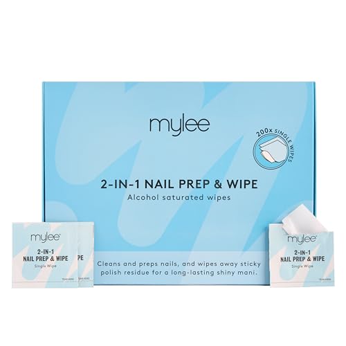 Mylee 200pcs Gel Polish 2-in-1 Nail Prep & Wipe Wipes, UV LED Gel Nails Soak Off Varnish & Sticky Residue Remover, Cleanses Nail Plate Pre-Manicure Pedicure and Removes Sticky Inhibition Layer