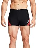 BALEAF Men's Square Leg Athletic Swim Jammers Durable Training Sports Swimsuit Black/Red L
