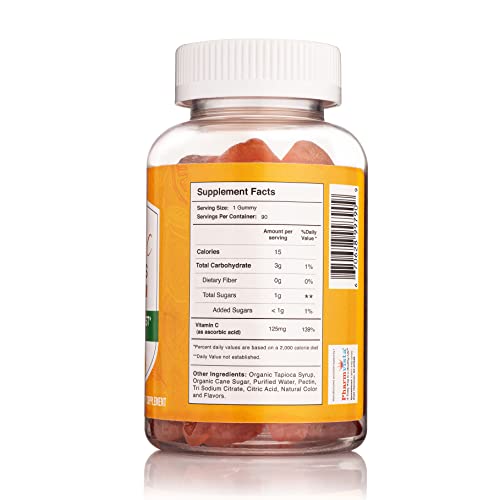 Pharmvista Vitamin C 125Mg Gummy - Vegan, Gluten Free Supplement - 90 Count #TOP4