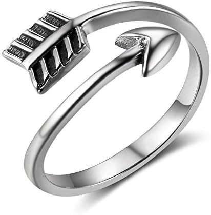 MASOP Sterling Silver Adjustable Arrow Rings for Women Men Vintage Open Band Boho Stackable Knuckle Finger Thumb Ring Jewelry