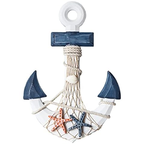 Fahibin Wooden Anchor Decoration, Decorative Anchor Mediterranean Style, Nautical Wall Hanging Decoration for Home Bathroom Beach Theme Decoration Cover