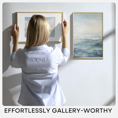 Image of Homeforia 20x27 Picture Frame Gold, High End Metal 20x27 Poster Frames with Mat 16x24 Photo, 20 x 27 Gold Frame Matted to 16 by 24 Print, 27by20 Thin Hanging Frames, Tempered Glass, Wall Kit, Set of 2