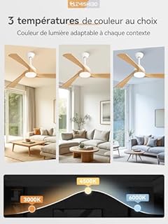 ZMISHIBO Ventilateur de Plafond avec Lumière et Télécommande, Ø132 cm, Moteur DC Silencieux, 6 Vitesses, 3 Températures de Couleur LED (3000K/4000K/6000K), Modes Été/Hiver, Minuterie 1/4/8h ABS