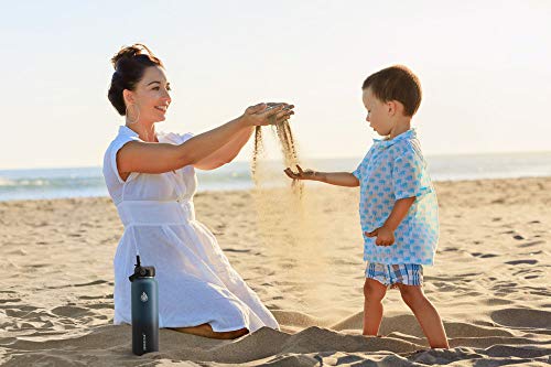 Sendestar Water Bottle 32Oz Double Wall Vacuum Insulated Leak Proof Stainless Steel Sports Water Bottle—Wide Mouth With New Flex Straw Lid & Spout Lid (Deep Blue&Black) #TOP4