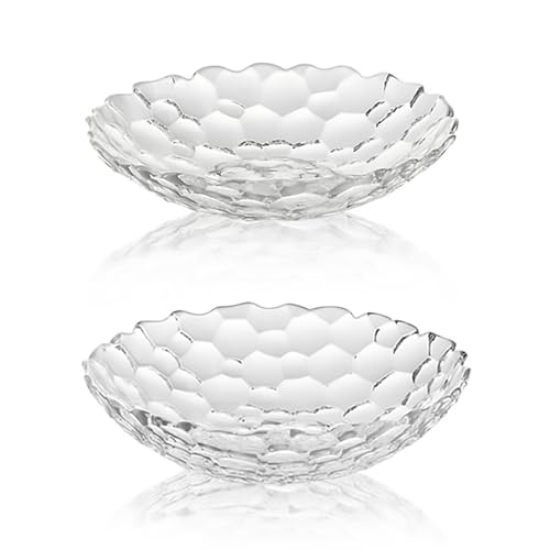 2 Pack Glass Fruit Bowl Fruit Basket Holder Crystal Fruit Bowl Dessert Plate Decorative Pedestal Bowl for Table Dcor for Home Office Wedding Decor Fruit Snack Dessert (Large+Small Clear)