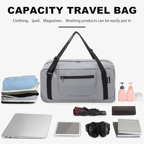 Image of HOLYLUCK Foldable Travel Duffel Bag For Women & Men Luggage Great for Gym -Light grey