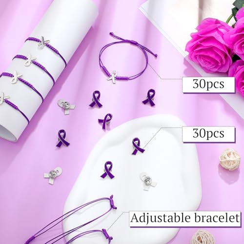 Purple Pancreatic Cancer Awareness Accessories Include Bracelets and Ribbon Pins for Epilepsy Overdose Animal Abuse Domestic Violence Gifts for Women Cancer Survivor Jewelry3
