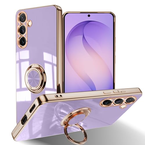 #VerdientProvisionen<br>Hülle für Samsung Galaxy S26 5G Galvanik Mit 360 ° Verdrehbare Ring Silikon TPU kameraschutz Handyhülle für Magnetischen Autohalterungen Schutzhülle für Samsung Galaxy S26 5G Lila