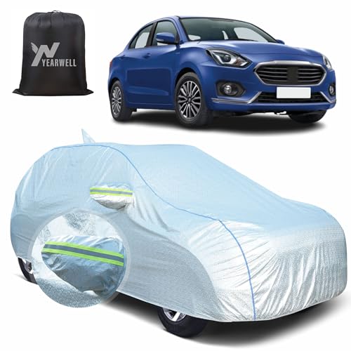 Image of Car Body Cover for Maruti Dzire (2012-2016), 100% Waterproof, Heat-Resistant with Mirror & Antenna Pockets, Soft Cotton Lining, Triple Stitched, Piping & Reflector (Reflective Silver)