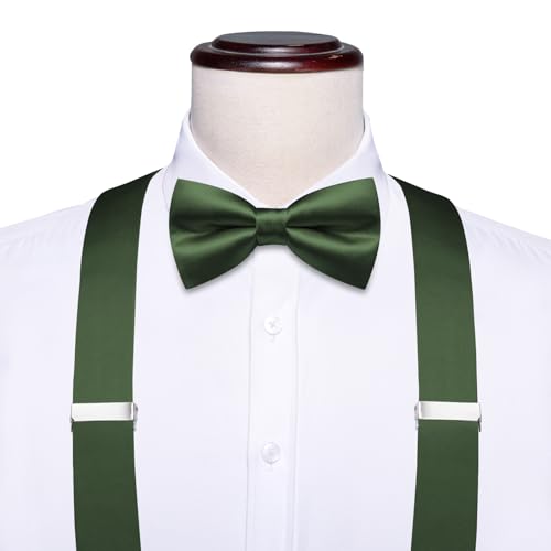 Image of Dubulle Suspender and Bow Tie for Men Paisley Solid Mens Suit Braces Pretied Bowtie and Handkerchief Cufflinks Formal Wedding