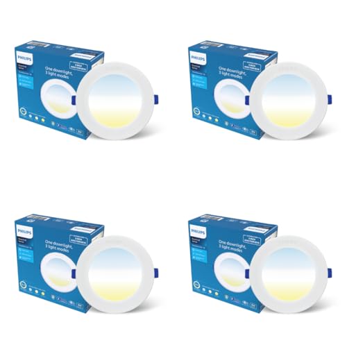 Image of PHILIPS 9W AstraGlow 3in1 LED Downlight | Ultra Bright Slim Panel Light | Junction Box Compatible | Energy Efficient LED Ceiling Light for Home & Office | Pack of 4