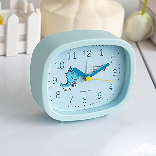 Homesogood Cartoon Dinosaur Alarm Clock Simple Mute Small Quartz Battery Operated Alarm Clock Bedroom Bedside Student Clock Gift Home Decoration(4.6Inch,Blue) #TOP4