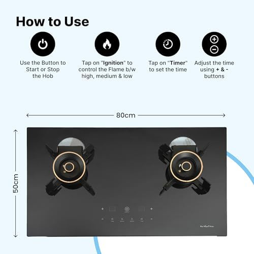 Image of Thermador 2 Burner Gas Hob | Hob Gas Stove | Gas Stove 2 Burners | Triple Ring Brass Burner| Compact Knob Less Design | Built In Timer Function | ISI Certified |Flame Failure Protection| Black |