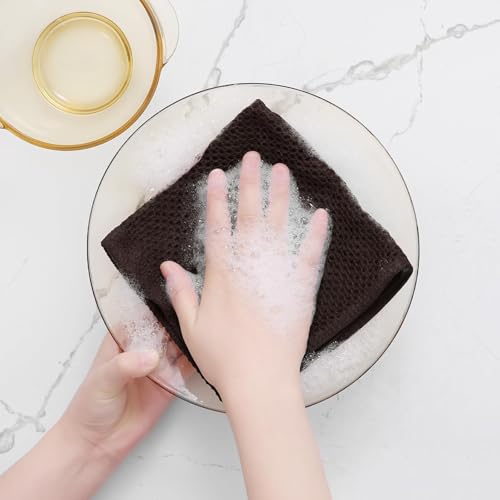Image of Homaxy 100% Cotton Waffle Weave Kitchen Dish Cloths, Ultra Soft Absorbent Quick Drying Dish Towels, 12 x 12 Inches, 24-Pack, Dark Brown