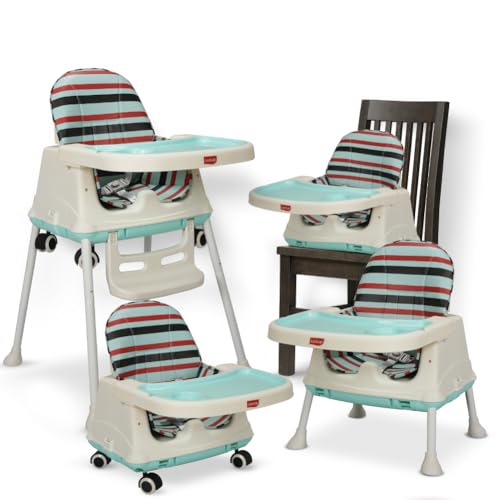 LuvLap 3in1 High Chair for Baby/Kids, Toddler Feeding Booster Seat with Wheels, 3 Height adjustments, with Cushion, 6 Month to 3 Years, Portable (Blue)
