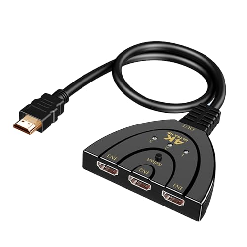 Pevlkawr Hdmi Switch 4k 3 Entradas 1 Salida Switch Hdmi Splitter Multiplicador Hdmi Adaptador Hdmi con Cable Hdmi De Alta Velocidad Compatible con Reproductor 3D Full HD 4k 1080p DVD Xbox