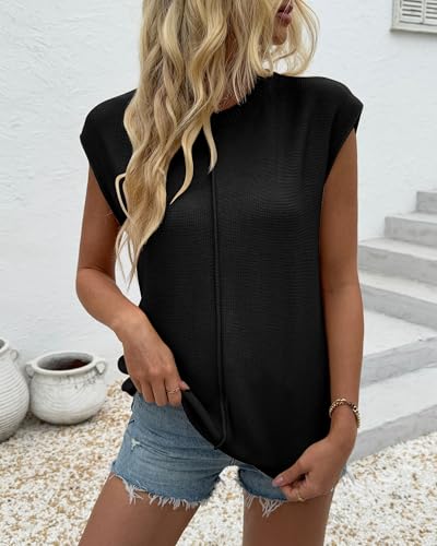 COSSEN Womens Summer Cap Sleeve Tops Trendy Casual Crew Neck Knit Lightweight Sweater Pullover Top2