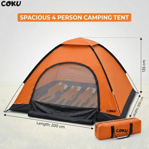 Image of Coku Camping Tent for 4 Persons, Lightweight Backpacking Dome Tent with Mosquito Net, Waterproof Outdoor Tent, Easy Setup for Camping, Hiking, Trekking, Picnic, Travel