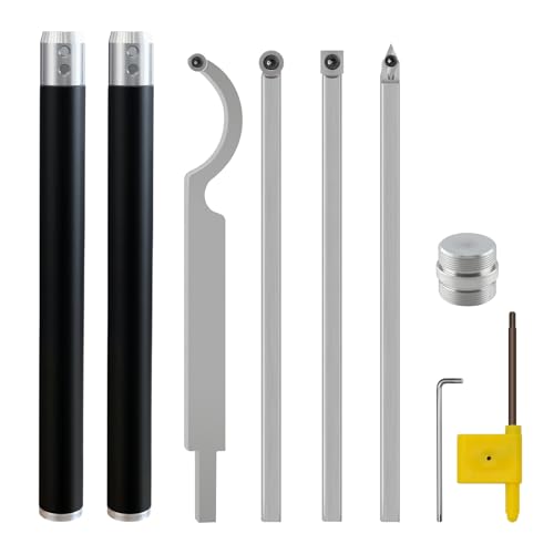 20 Carbide Tip Woodturning Chisels Tool Set with Aluminum Alloy Handle and 4pcs Carbide Inserts for Wood Lathe Roughing Finishing Detailing and Swan Neck Hollowing