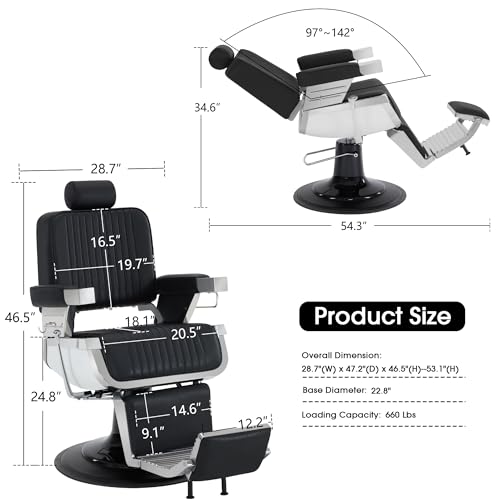 BarberPub Heavy Duty Barber Chair, All Purpose Hydraulic Reclining Salon Chair for Hairstylist, Barbershop, 2008