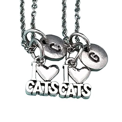 Best friend necklace, i love cats necklace, cat necklace, bff necklace, sister